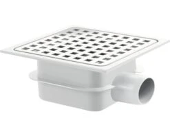 MARTENS Vloerput, Rvs/ Wit ABS-kunststof, Zij-uitloop, 15 X 15 Cm